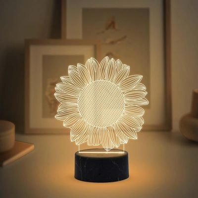 3D Illusion Sunflower Night Lamp with Warm White Light Bedroom Living Room & Office Decoration