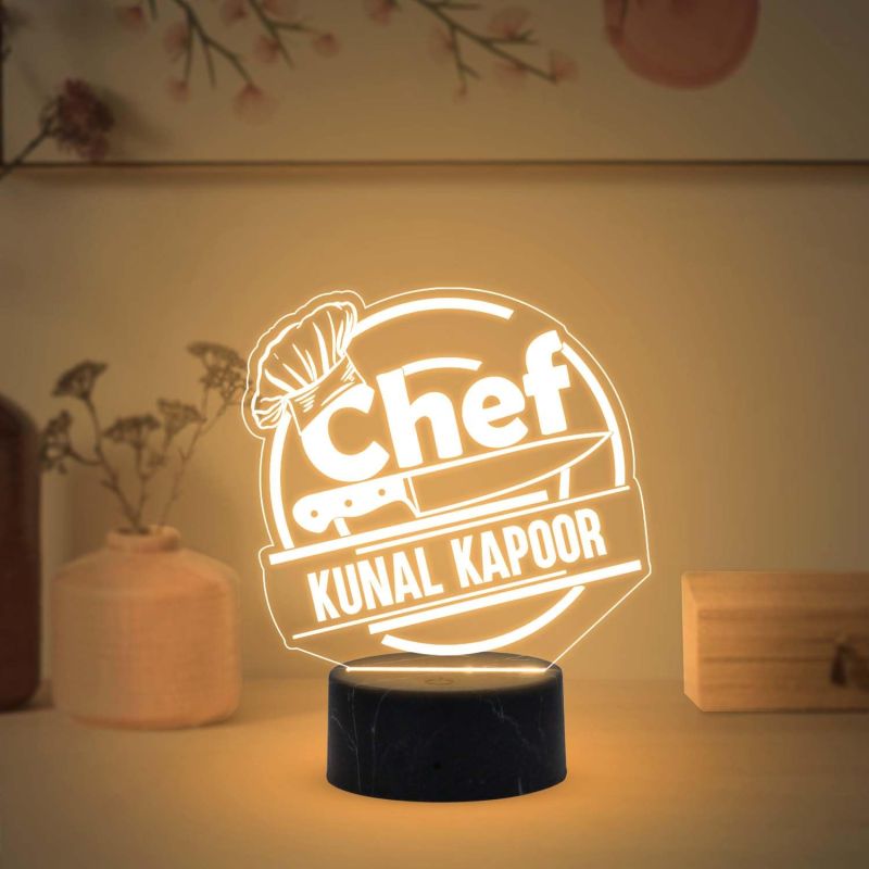 Personalized Chef Table Lamp with Warm White Light Customized with Name Birthday Gift for Male & female Chef Gift Friend for Kitchen Décor Gift for Cooking and Foodies Person