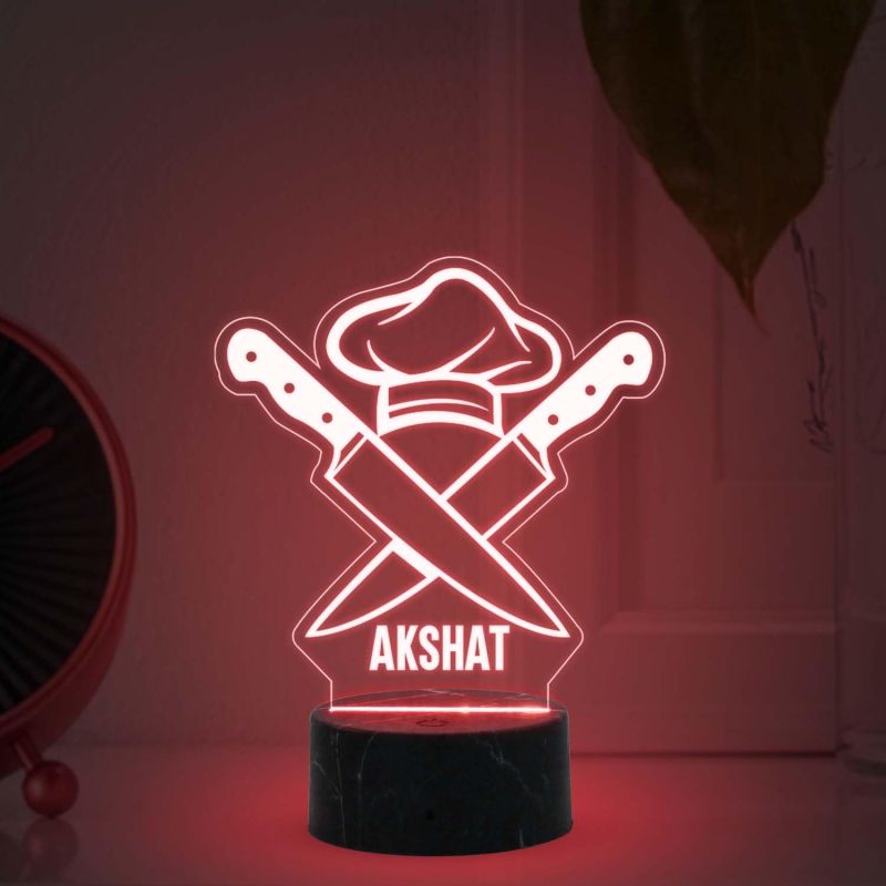 Personalized Chef Hat and Knife Night Lamp with Automatic Color Changing Light Customized Name Thankyou & Birthday Gift for Male & female Chef Kitchen Decor