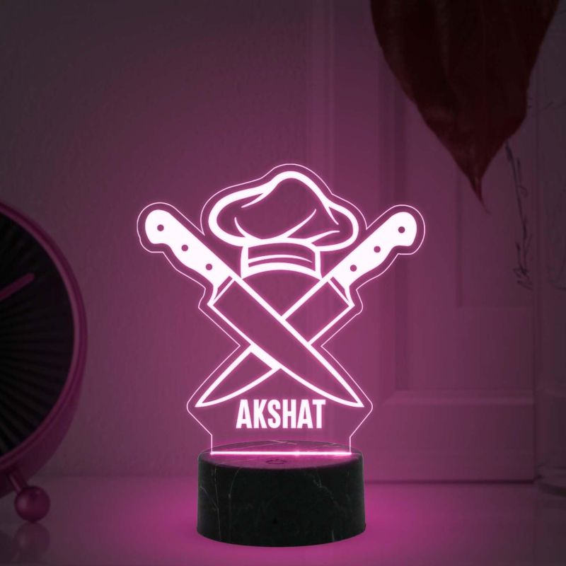 Personalized Chef Hat and Knife Night Lamp with Automatic Color Changing Light Customized Name Thankyou & Birthday Gift for Male & female Chef Kitchen Decor