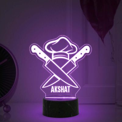 Personalized Chef Hat and Knife Night Lamp with Automatic Color Changing Light Customized Name Thankyou & Birthday Gift for Male & female Chef Kitchen Decor