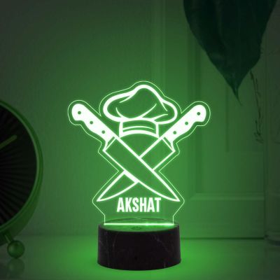 Personalized Chef Hat and Knife Night Lamp with Automatic Color Changing Light Customized Name Thankyou & Birthday Gift for Male & female Chef Kitchen Decor