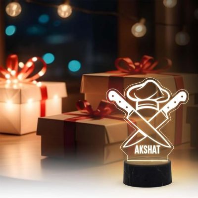 Personalized Chef Hat and Knife Night Lamp with Warm White Light Customized Name Thankyou & Birthday Gift for Male & female Chef Kitchen Decor