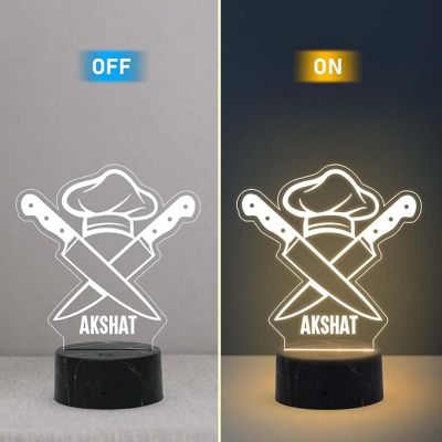 Personalized Chef Hat and Knife Night Lamp with Warm White Light Customized Name Thankyou & Birthday Gift for Male & female Chef Kitchen Decor
