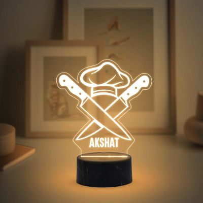 Personalized Chef Hat and Knife Night Lamp with Warm White Light Customized Name Thankyou & Birthday Gift for Male & female Chef Kitchen Decor