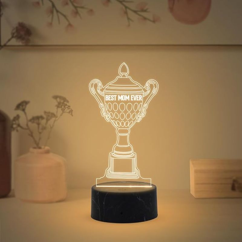 Best Mom Ever Trophy Night Lamp with Warm White Light Birthday & Mothers Day Gift for Mom Birthday Gift from Daughter or Son