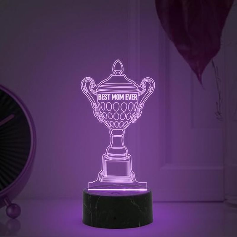 Best Mom Ever Trophy Night Lamp with Multicolored Light Birthday & Mothers Day Gift for Mom Birthday Gift from Daughter or Son
