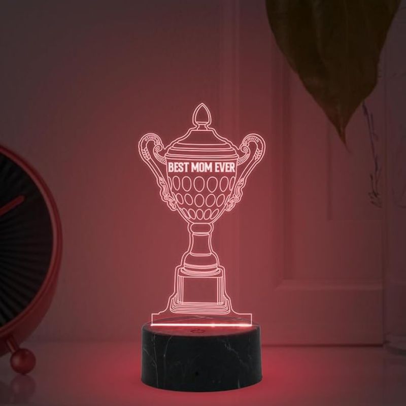 Best Mom Ever Trophy Night Lamp with Multicolored Light Birthday & Mothers Day Gift for Mom Birthday Gift from Daughter or Son