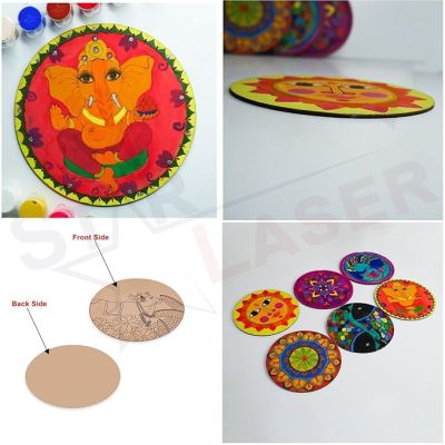 Pack of 2 Flower Design Mandala Art MDF Cutout for Art & Crafts Painting DIY Projects Home Decoration