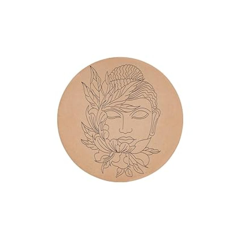 Pack of 2 Buddha Design Round MDF Board Laser Cutout Base Painting Board Art & Craft Home Decoration