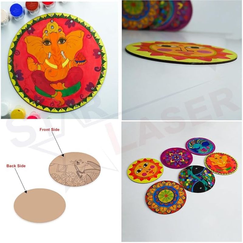 Pack of 2 Moon & Sun Mandala Rangoli with Painting Color for Art & Crafts Painting DIY Projects Home Decoration