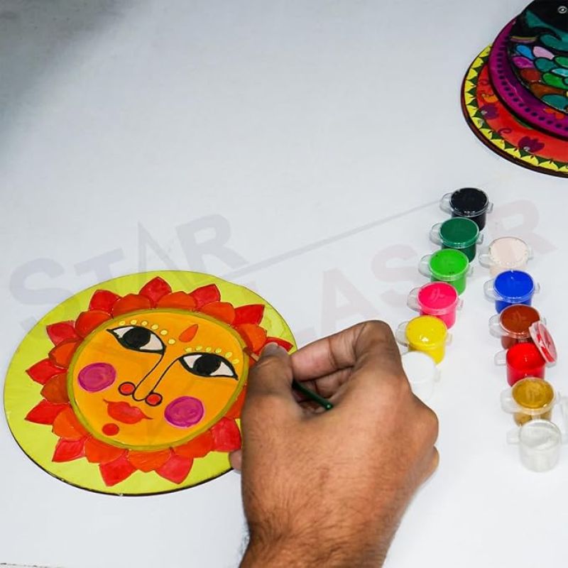 Pack of 2 Moon & Sun Mandala Rangoli with Painting Color for Art & Crafts Painting DIY Projects Home Decoration