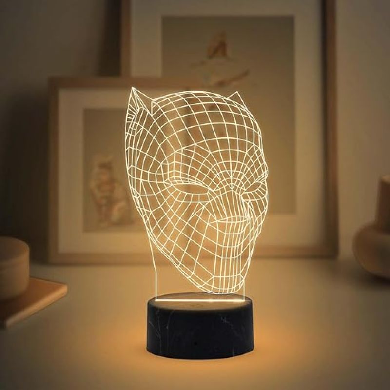 3D Illusion Black Panther Avengers Night Lamp with Warm White Light Gift for Marvel Avengers Fans & Lovers  Birthday Gift Friend & Kids Bedroom Home & Living Room Decor Light