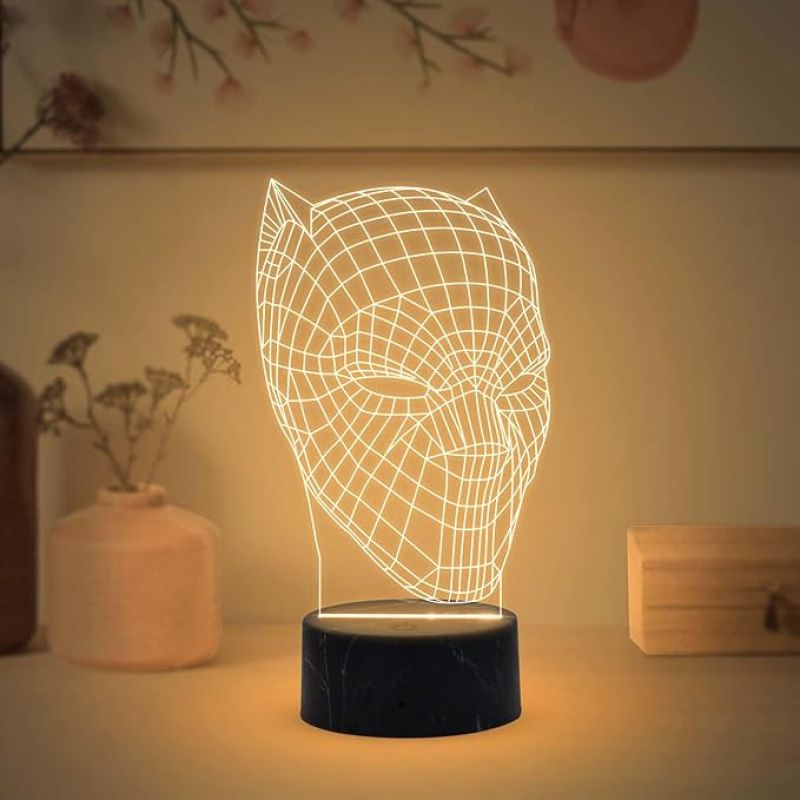 3D Illusion Black Panther Avengers Night Lamp with Warm White Light Gift for Marvel Avengers Fans & Lovers  Birthday Gift Friend & Kids Bedroom Home & Living Room Decor Light