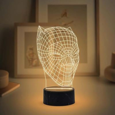 3D Illusion Black Panther Avengers Night Lamp with Warm White Light Gift for Marvel Avengers Fans & Lovers  Birthday Gift Friend & Kids Bedroom Home & Living Room Decor Light
