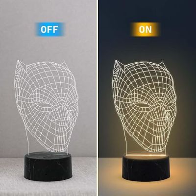 3D Illusion Black Panther Avengers Night Lamp with Warm White Light Gift for Marvel Avengers Fans & Lovers  Birthday Gift Friend & Kids Bedroom Home & Living Room Decor Light