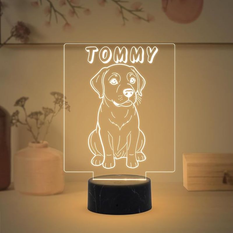 Cute Puppy Dog Night Lamp with Warm White Light Customized with Dog Name Gift for Dog Lovers