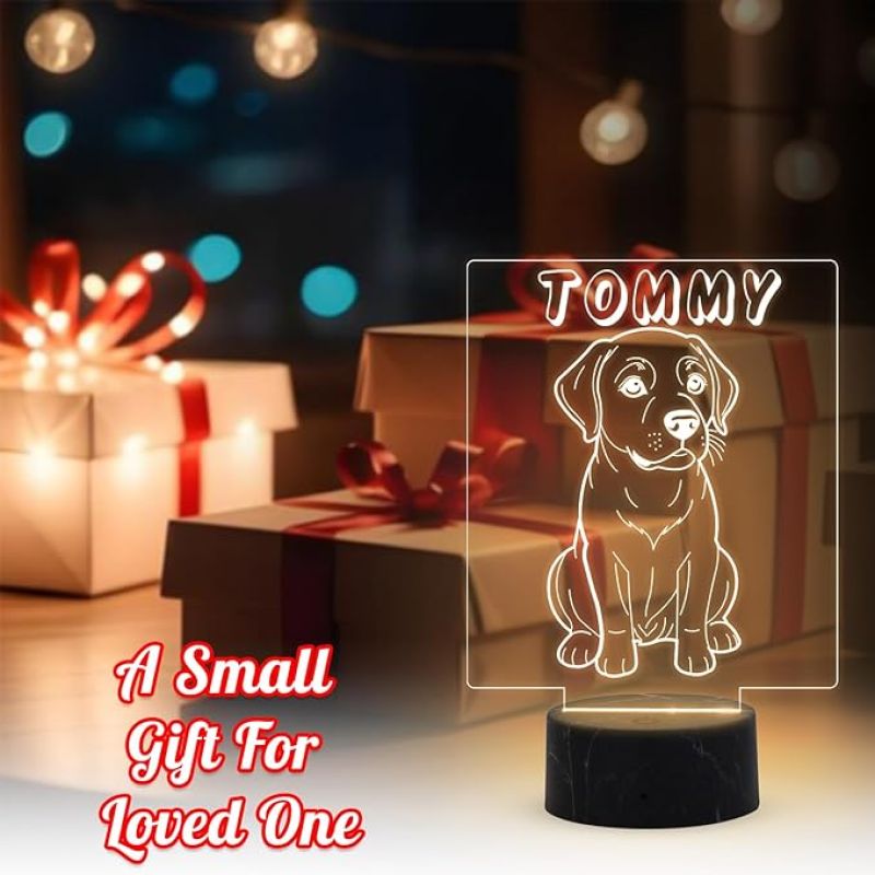 Cute Puppy Dog Night Lamp with Warm White Light Customized with Dog Name Gift for Dog Lovers