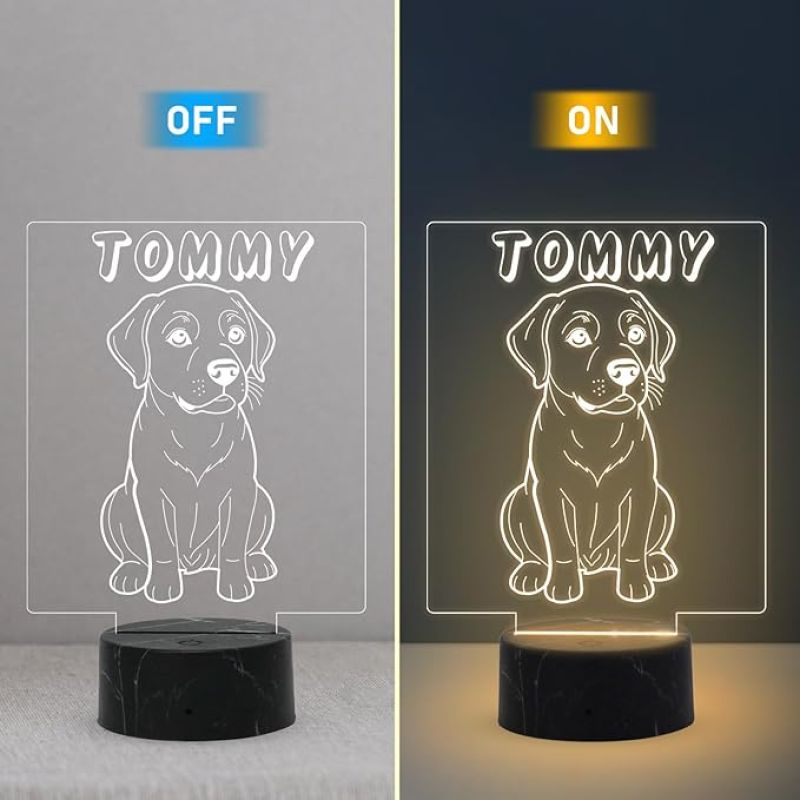Cute Puppy Dog Night Lamp with Warm White Light Customized with Dog Name Gift for Dog Lovers