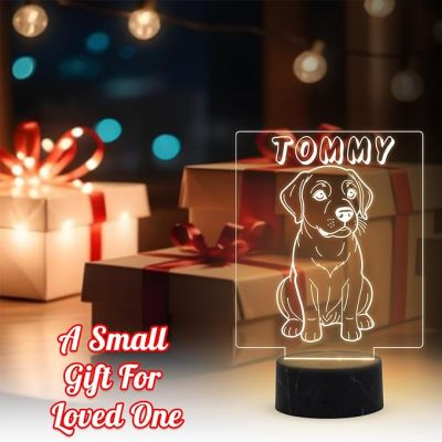 Cute Puppy Dog Night Lamp with Warm White Light Customized with Dog Name Gift for Dog Lovers