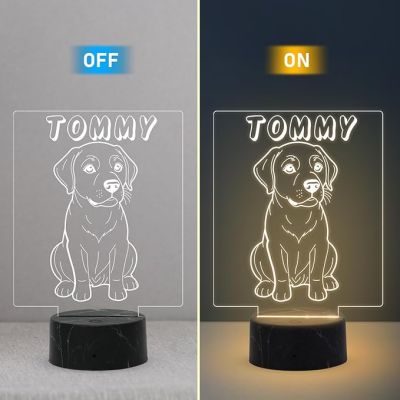 Cute Puppy Dog Night Lamp with Warm White Light Customized with Dog Name Gift for Dog Lovers