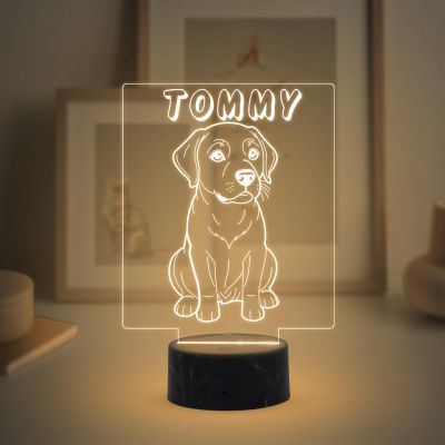Cute Puppy Dog Night Lamp with Warm White Light Customized with Dog Name Gift for Dog Lovers