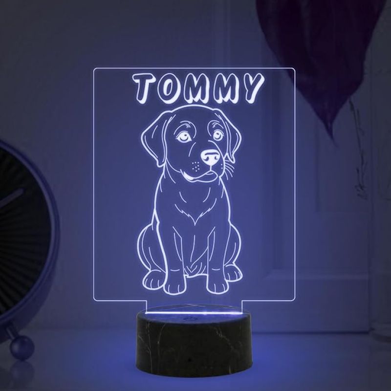 Cute Puppy Dog Night Lamp with Multicolored Light Customized with Dog Name Gift for Dog Lovers
