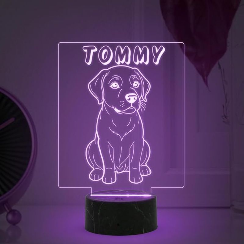 Cute Puppy Dog Night Lamp with Multicolored Light Customized with Dog Name Gift for Dog Lovers