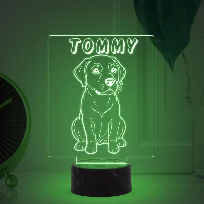 Cute Puppy Dog Night Lamp with Multicolored Light Customized with Dog Name Gift for Dog Lovers