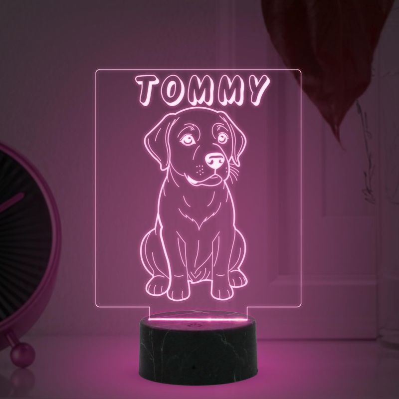 Cute Puppy Dog Night Lamp with Multicolored Light Customized with Dog Name Gift for Dog Lovers