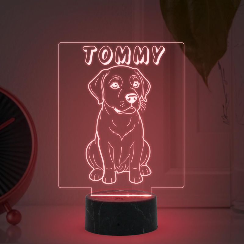 Cute Puppy Dog Night Lamp with Multicolored Light Customized with Dog Name Gift for Dog Lovers