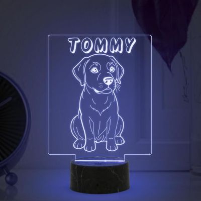 Cute Puppy Dog Night Lamp with Multicolored Light Customized with Dog Name Gift for Dog Lovers