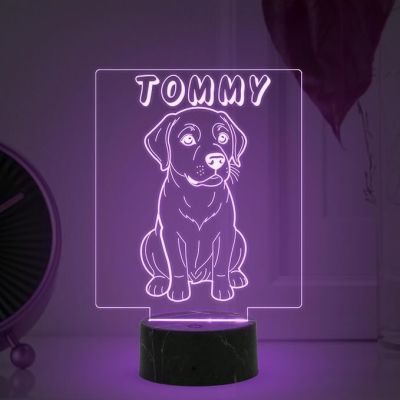 Cute Puppy Dog Night Lamp with Multicolored Light Customized with Dog Name Gift for Dog Lovers