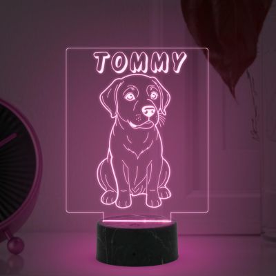Cute Puppy Dog Night Lamp with Multicolored Light Customized with Dog Name Gift for Dog Lovers