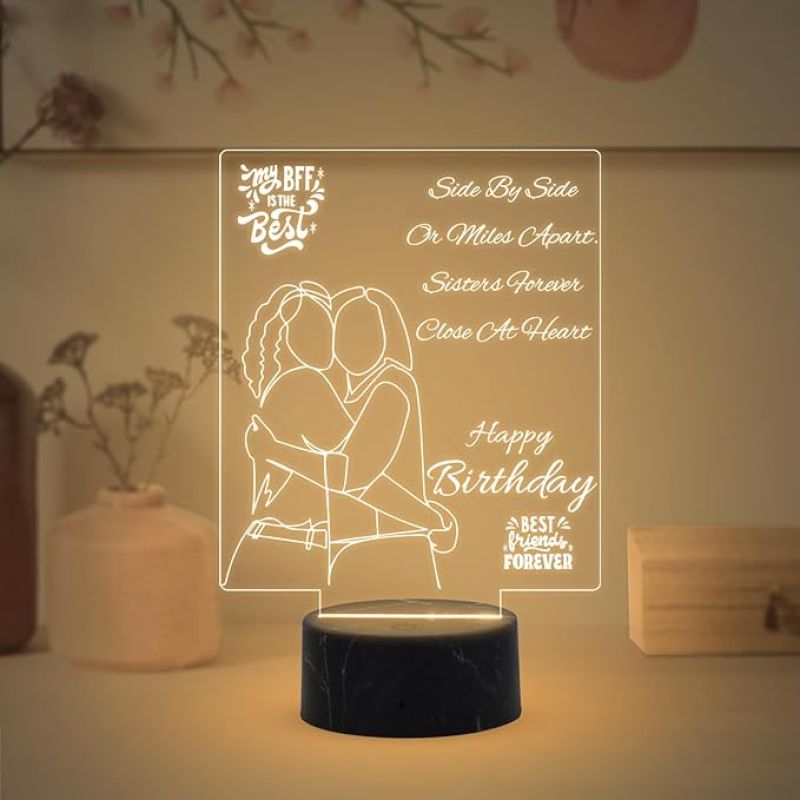 Happy Birthday Best Friend Forever Engraved Night Lamp with Warm White Light Birthday Gift for Best Friend