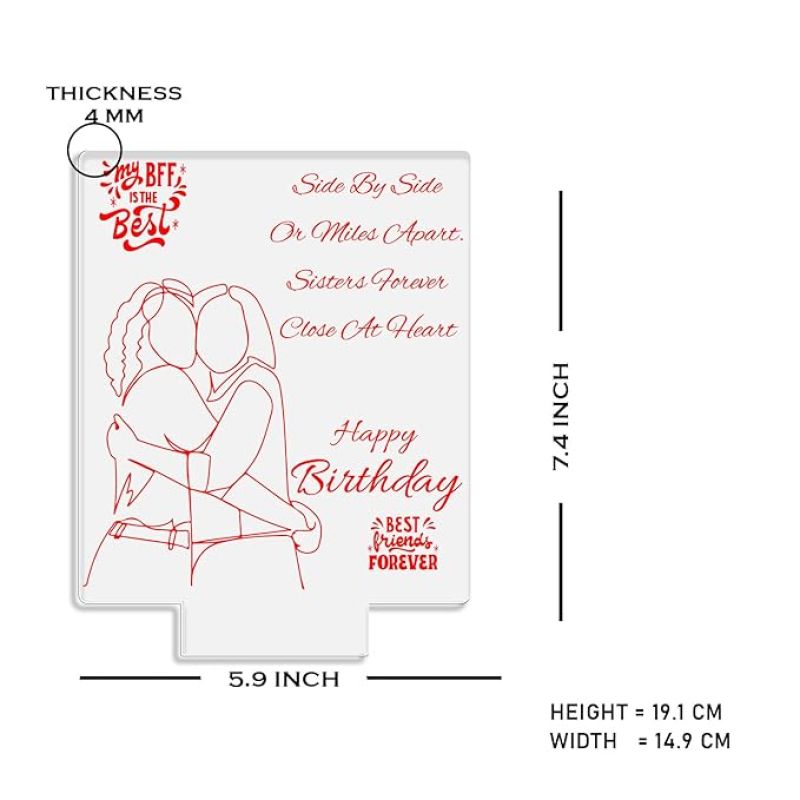 Happy Birthday Best Friend Forever Engraved Night Lamp with Warm White Light Birthday Gift for Best Friend