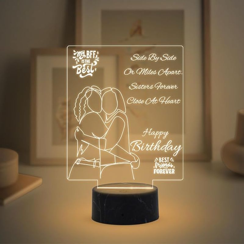 Happy Birthday Best Friend Forever Engraved Night Lamp with Warm White Light Birthday Gift for Best Friend