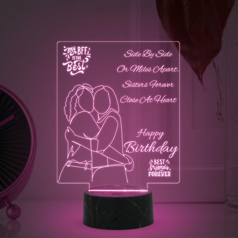 Happy Birthday Best Friend Forever Engraved Night Lamp with Multicolored Light Birthday Gift for Best Friend