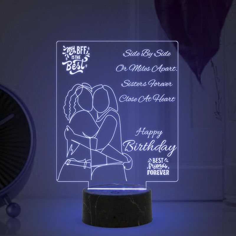 Happy Birthday Best Friend Forever Engraved Night Lamp with Multicolored Light Birthday Gift for Best Friend
