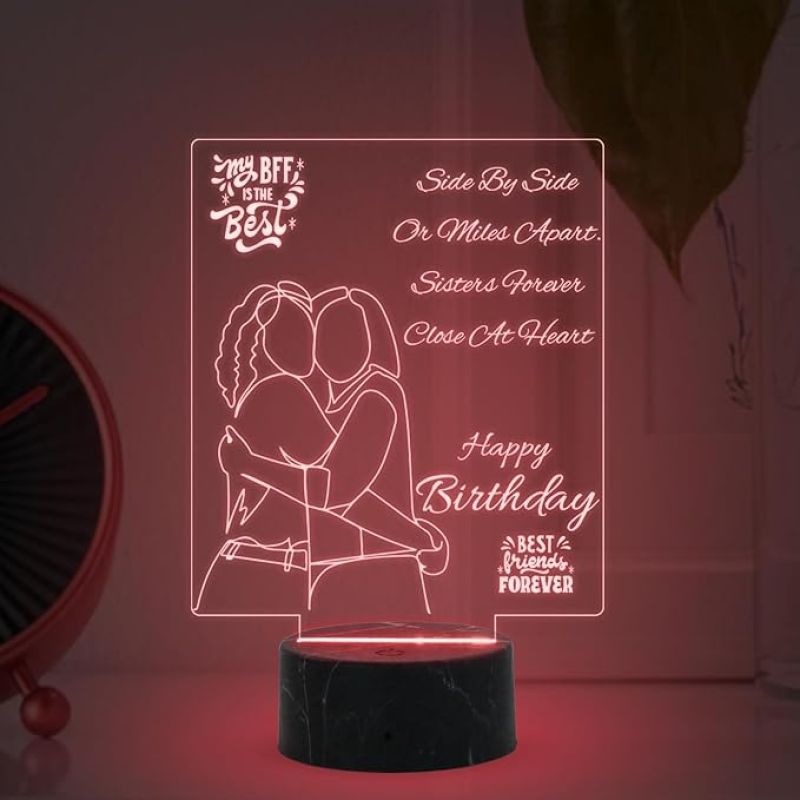 Happy Birthday Best Friend Forever Engraved Night Lamp with Multicolored Light Birthday Gift for Best Friend