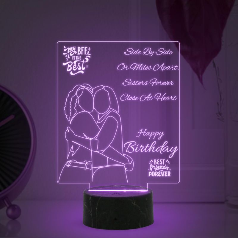 Happy Birthday Best Friend Forever Engraved Night Lamp with Multicolored Light Birthday Gift for Best Friend