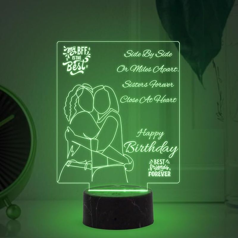 Happy Birthday Best Friend Forever Engraved Night Lamp with Multicolored Light Birthday Gift for Best Friend