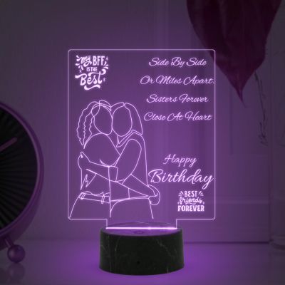 Happy Birthday Best Friend Forever Engraved Night Lamp with Multicolored Light Birthday Gift for Best Friend