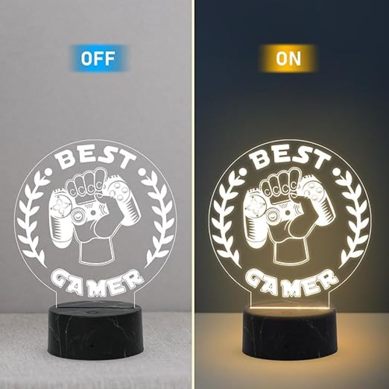 3D Illusion Best Gamer Console icon Logo Night Lamp with Warm White Light Gift for Gamers & Bedroom Living Room Décor Light