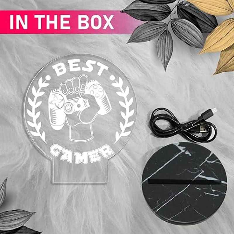 3D Illusion Best Gamer Console icon Logo Night Lamp with Warm White Light Gift for Gamers & Bedroom Living Room Décor Light