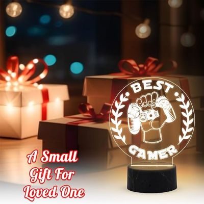 3D Illusion Best Gamer Console icon Logo Night Lamp with Warm White Light Gift for Gamers & Bedroom Living Room Décor Light