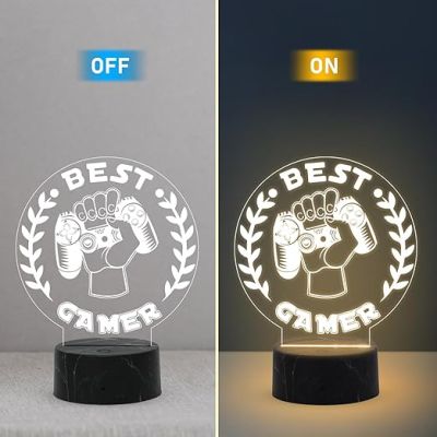 3D Illusion Best Gamer Console icon Logo Night Lamp with Warm White Light Gift for Gamers & Bedroom Living Room Décor Light