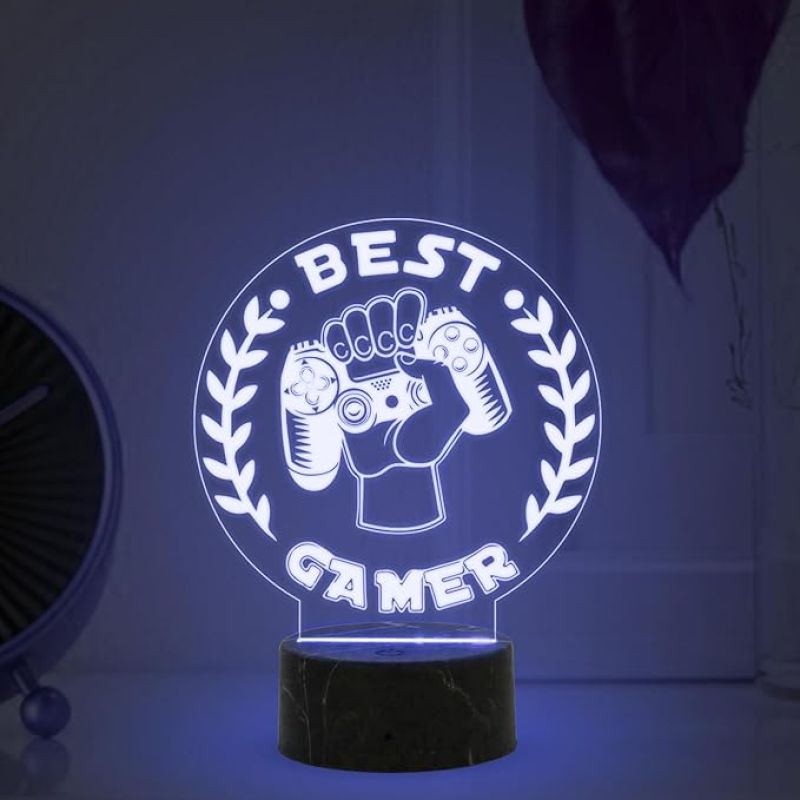 3D Illusion Best Gamer Console icon Logo Night Lamp with Multicolored Light Gift for Gamers & Bedroom Living Room Décor Light