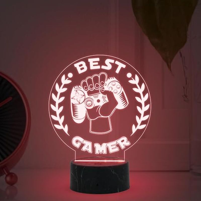3D Illusion Best Gamer Console icon Logo Night Lamp with Multicolored Light Gift for Gamers & Bedroom Living Room Décor Light