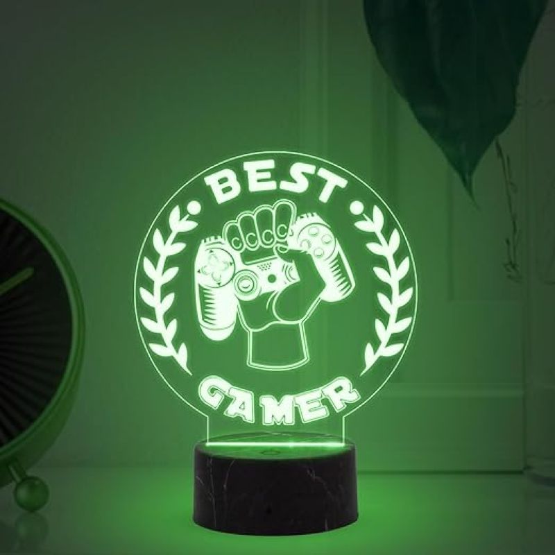 3D Illusion Best Gamer Console icon Logo Night Lamp with Multicolored Light Gift for Gamers & Bedroom Living Room Décor Light